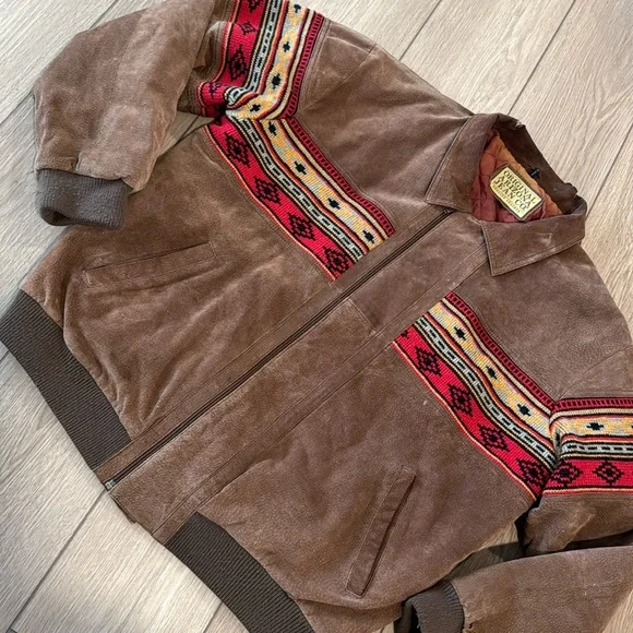Vintage Original Arizona Jean Company Suede Tribal Stripe Bomber Jacket